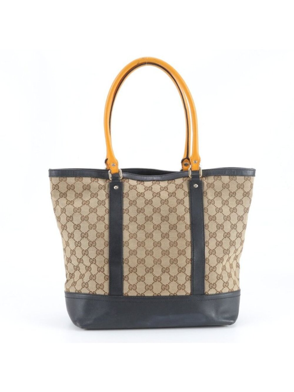 Gucci GG Canvas Leather Tote Shoulder Hand Brown